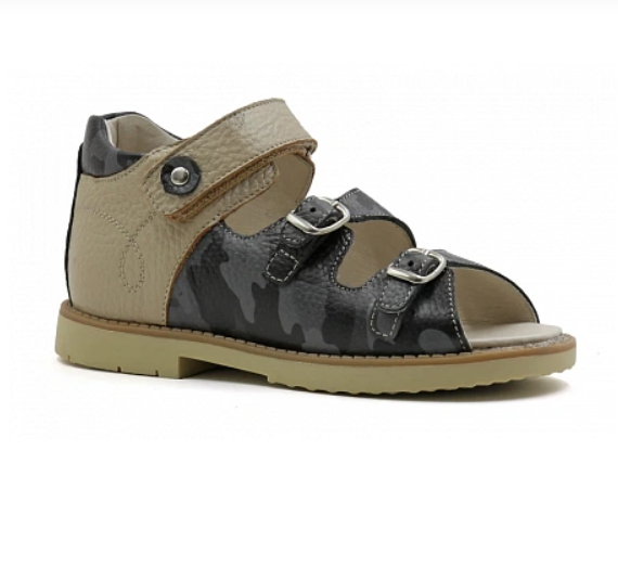 Сандалии ортопедические детские с открытым носом Ортомода 2129-ХМ-004 серые с каблуком Томаса фото 1