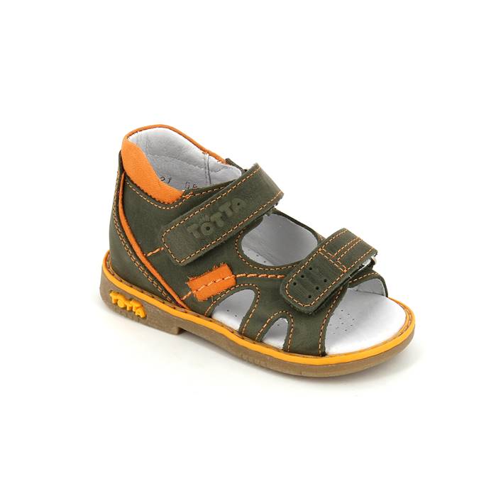 Босоножки  детские открытый нос, цв.хаки/оранжевый 0213/1-КП-114,15 фото 1